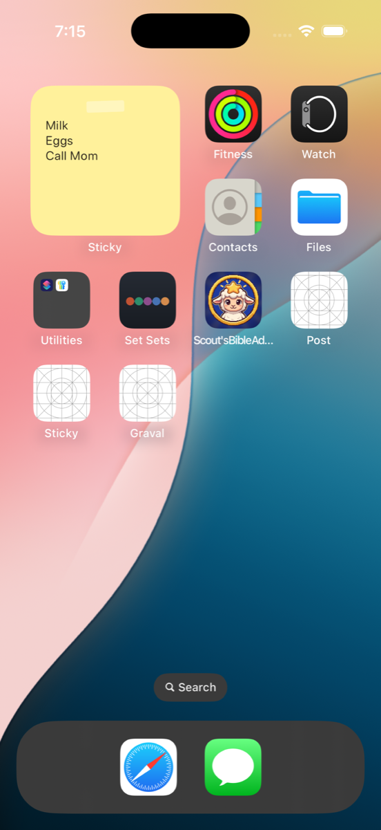 A SlapNote sticky-note widget among Home Screen app icons