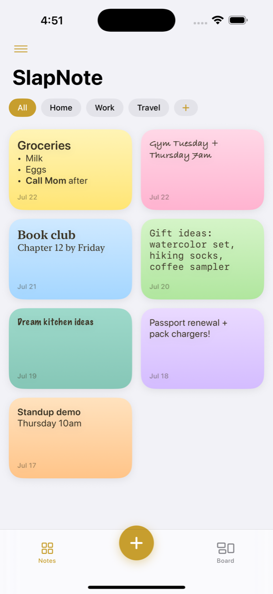 The Notes grid with folders, fonts, and colors