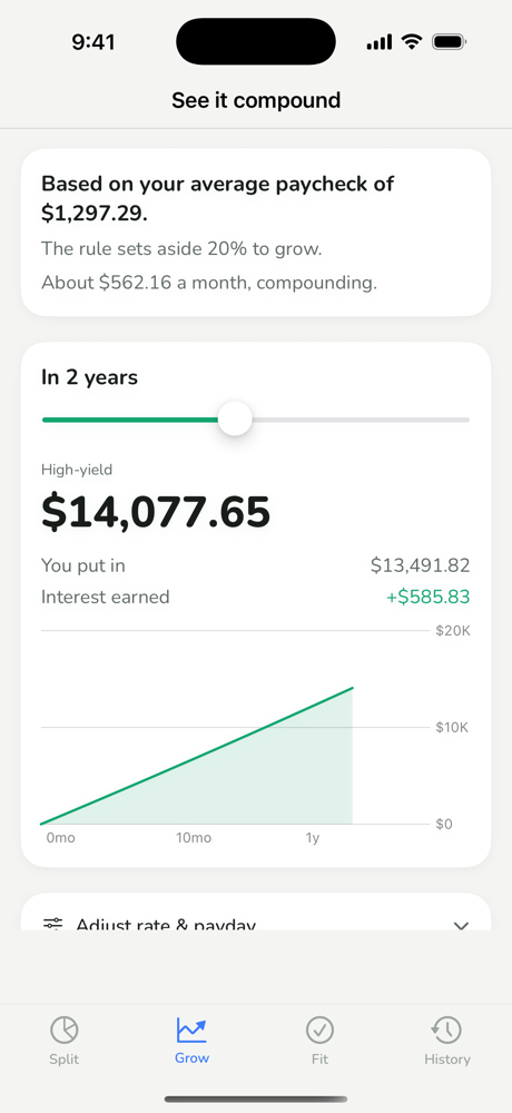 The Grow tab — compounding projections