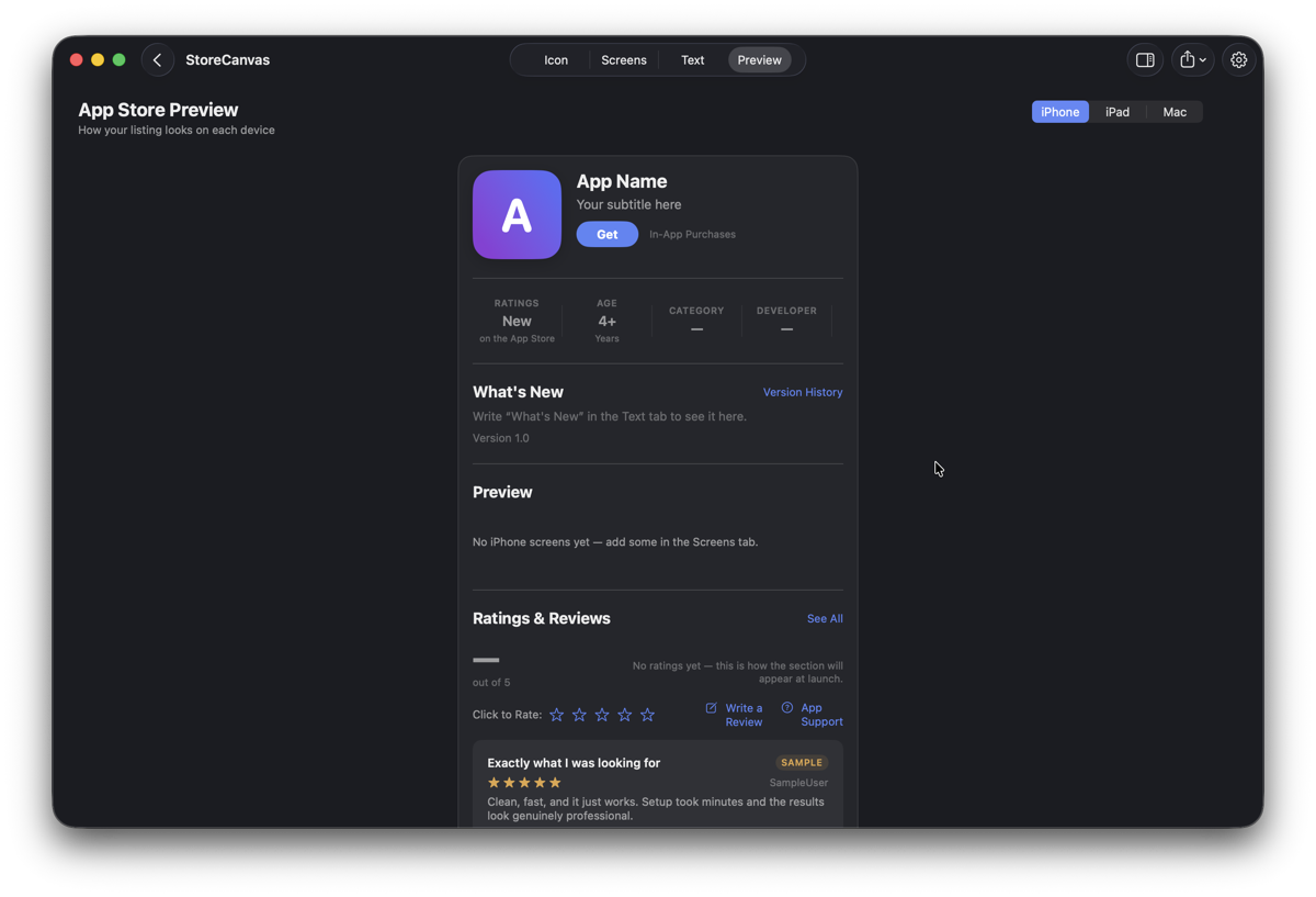 The listing preview